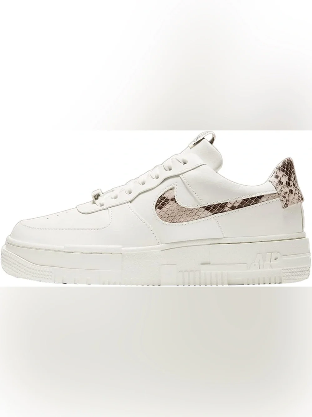 Nike AF1 White Platform Sneakers with Snake-Print Swoosh Everyday Staple Trendy - Picture 5 of 14